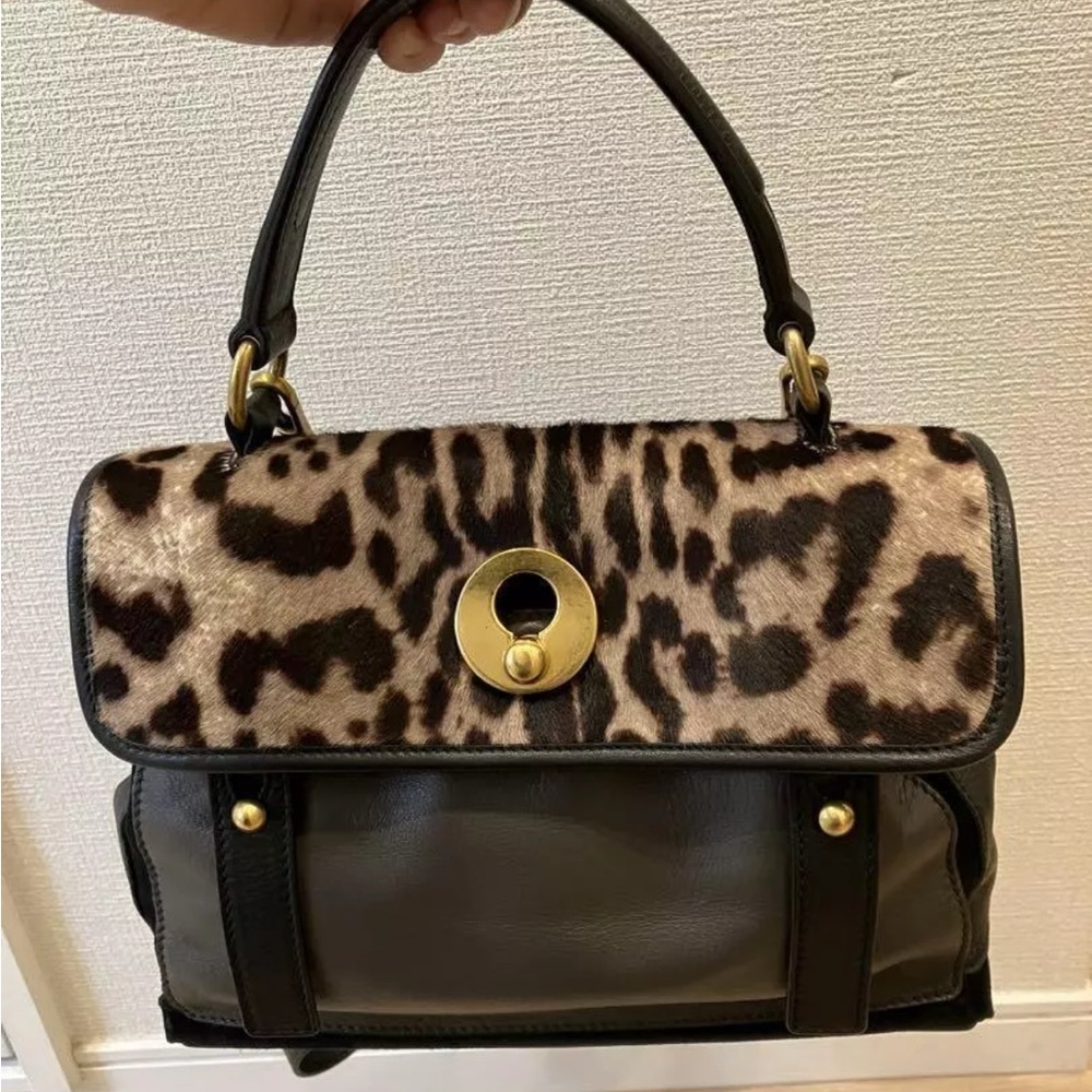 YSL Muse Leopard Print Flap Black Leather Handbag